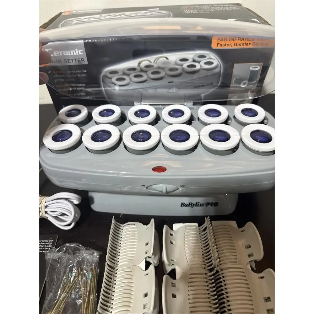 BaByliss Ceramic Hair Setter with White and Gray Rollers and Clips